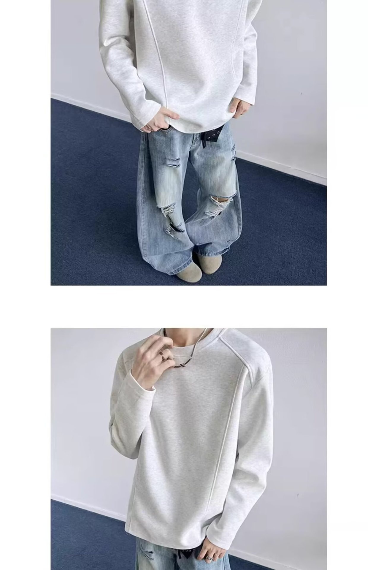 Sweat-shirt Boy Cleanfit coupe 3D style américain pour homme, collection printemps, design déstructuré, coupe ample, col rond, veste_voghion.com