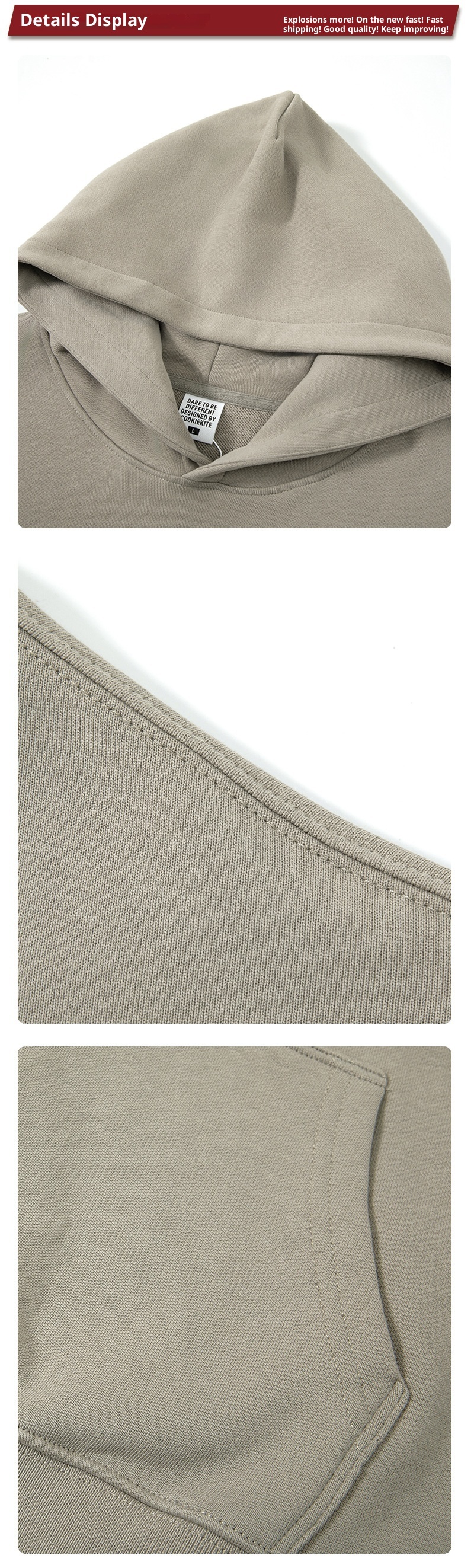 ragazzo Ragazzo KITE Abbigliamento Uomo Autunno Inverno 2025 Stile Americano Transfrontaliero Largo Tinta Unita Basic 430G Puro Cotone Con Cappuccio_voghion.com