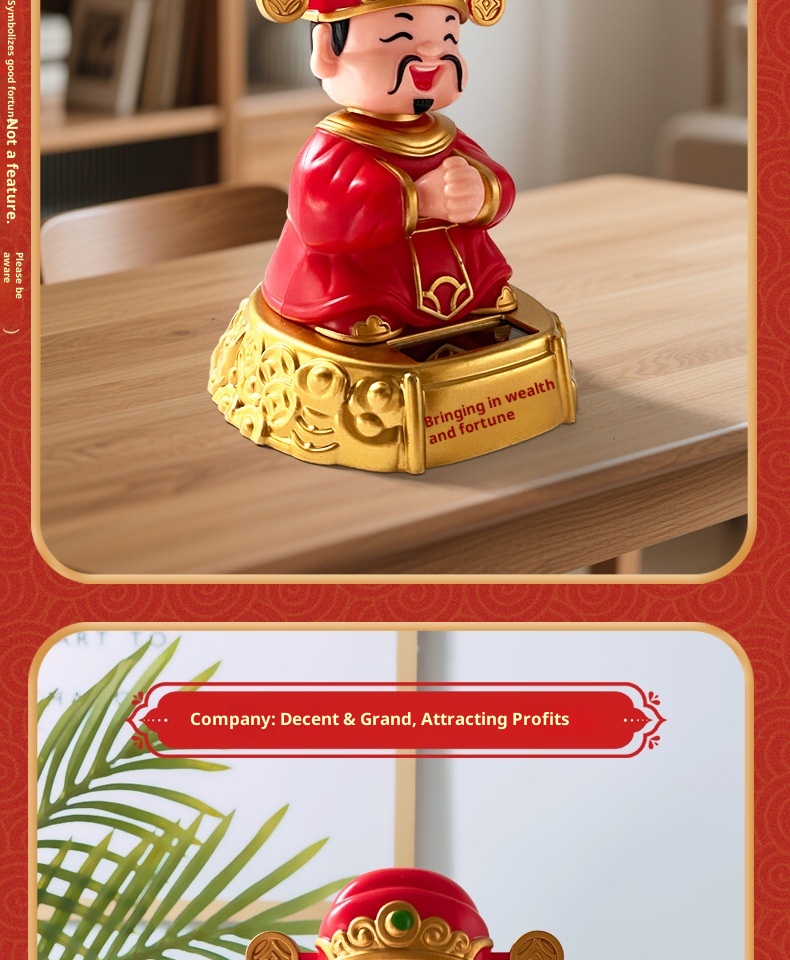 Solar Nodding God Of Wealth Festive Chinese Style Wealth-Attracting Ornament Opening Gift Car Interior Decoration Item_voghion.com