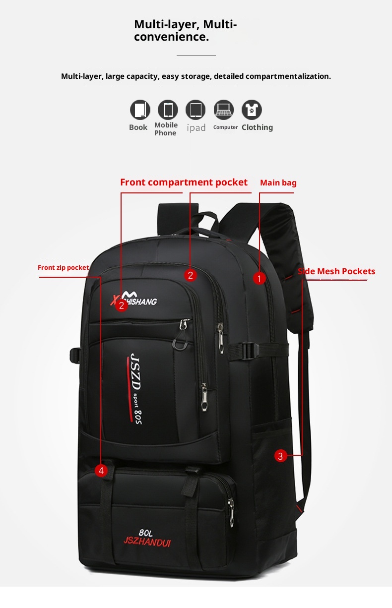 Zaino da escursionismo ActiveGo, extra large, per alpinismo, casual, da viaggio, per esterni, con doppia tracolla_voghion.com