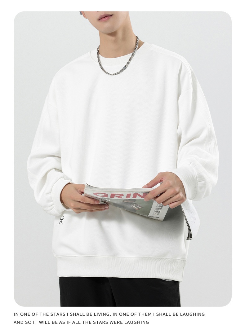 boy Boy Boy Heavyweight Sweatshirt Simple Print Basic Style Casual Trendy Crew Neck Pullover Inner Wear Long Sleeve Top Men's Jacket_voghion.com