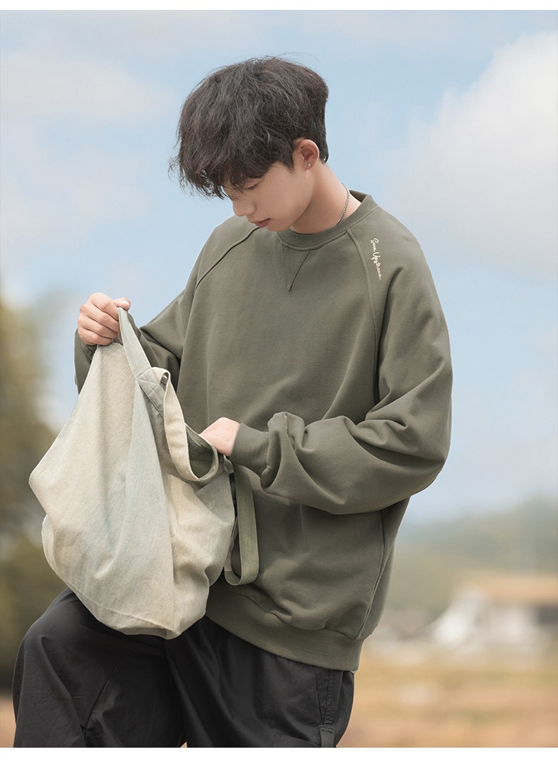 boy Boy Boy Heavyweight 400G Spliced Raglan Sleeve Crew Neck Sweatshirt Men Spring New American Style Letter Embroidery Casual_voghion.com