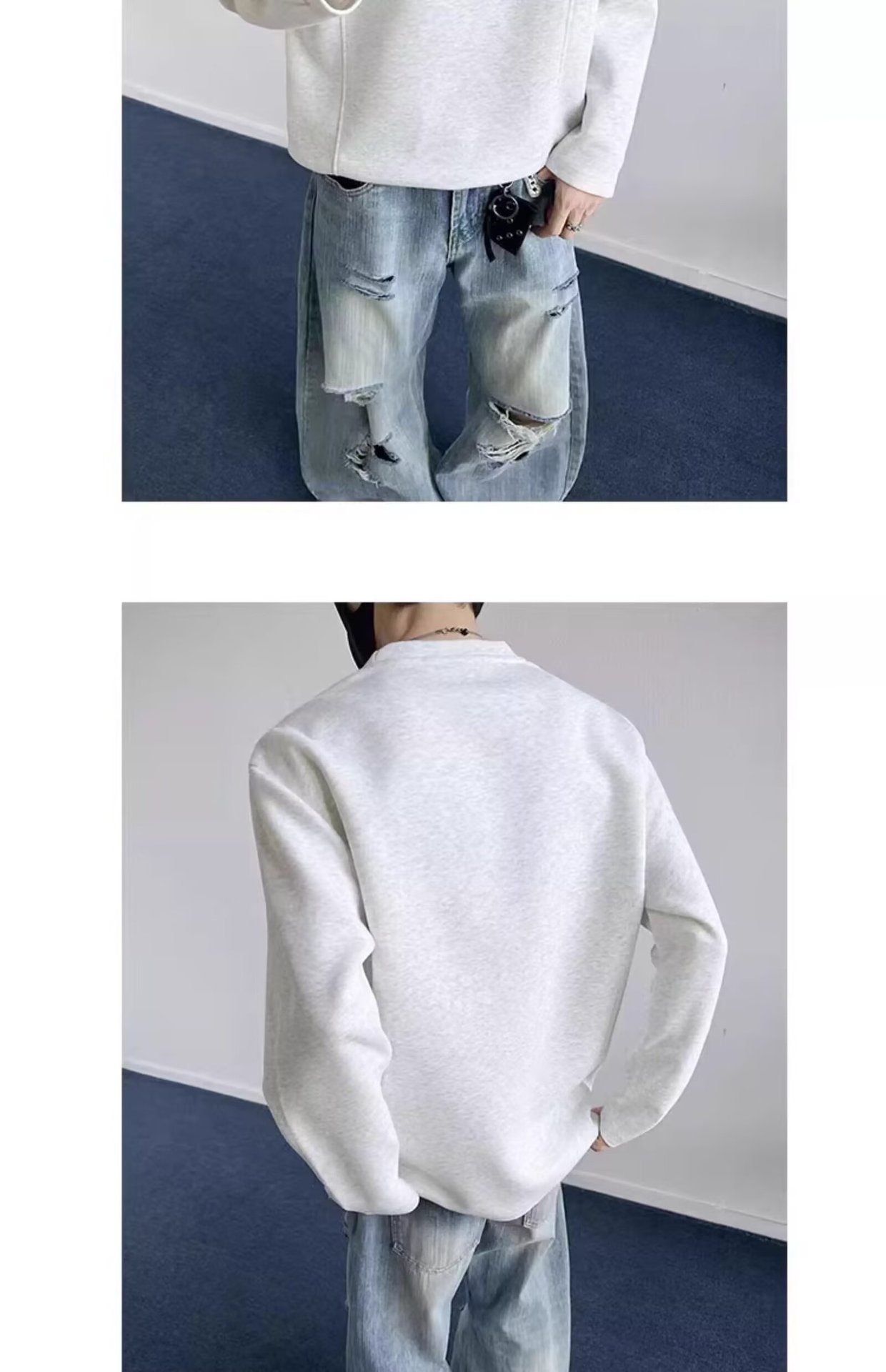 Sweat-shirt Boy Cleanfit coupe 3D style américain pour homme, collection printemps, design déstructuré, coupe ample, col rond, veste_voghion.com