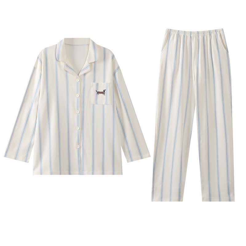 ChicShe 2025 Spring And Autumn Simple Casual Pure Cotton Women's Pajamas Sleeve Long Pants Cardigan Style Breathable Comfortable_voghion.com