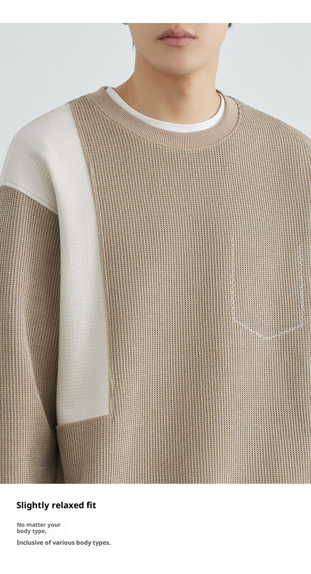 boy Boy Fleece-Lined Thickened High-End Patchwork Crew Neck Men's Sweatshirt 2025 Spring And Autumn New Loose Pullover Top_voghion.com