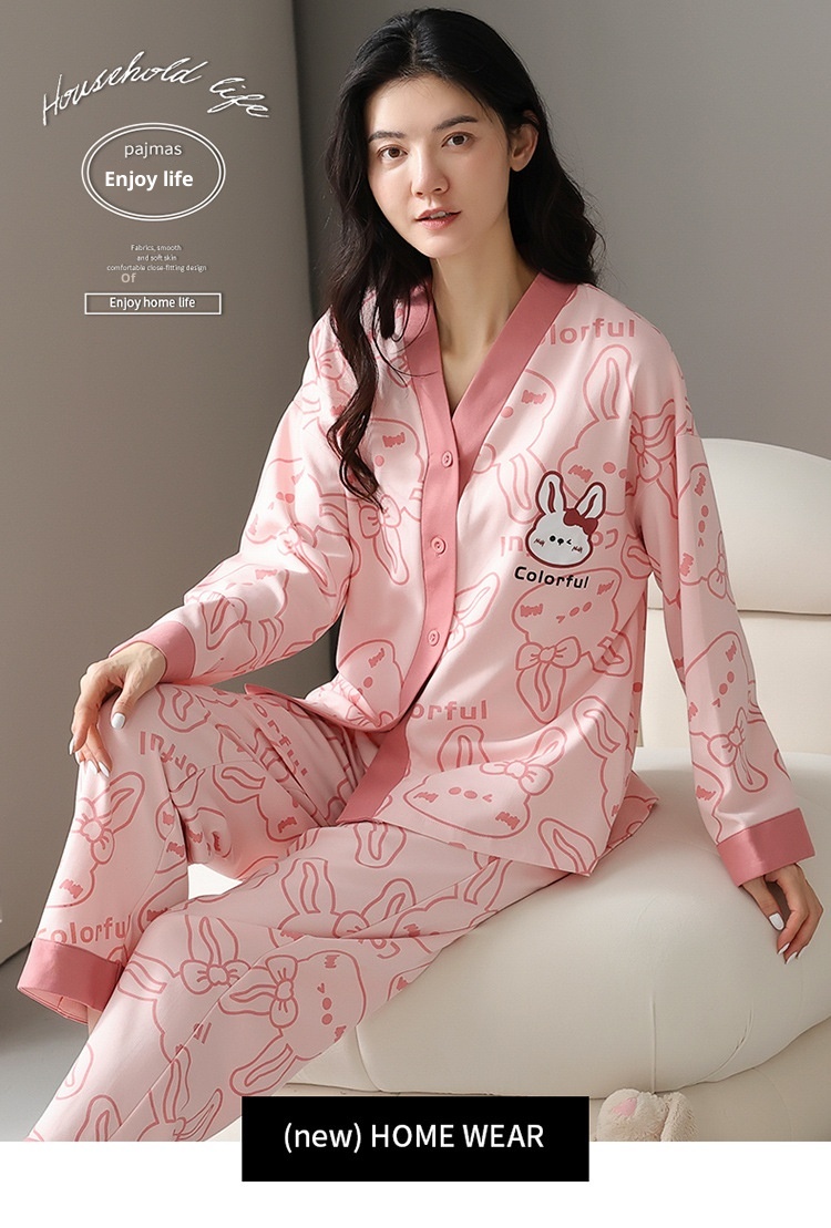 ChicShe Women's Pajamas Autumn 2023 New Pure Cotton Long Sleeve High-end Korean Style Casual Loose Double-sided Kimono Set_voghion.com