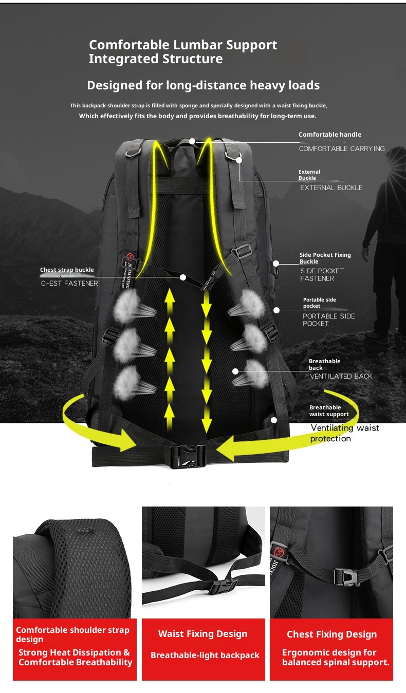 Zaino da viaggio per uomo ActiveGo, impermeabile, di grande capacità, per escursioni, sport all'aria aperta, scuola, all'ingrosso_voghion.com