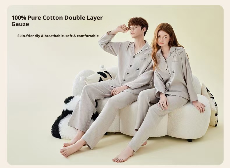 Pigiama da donna ChicShe in 100% cotone a doppio strato, manica lunga, colletto rovesciato, pigiama sottile autunnale, set da casa, adatto_voghion.com