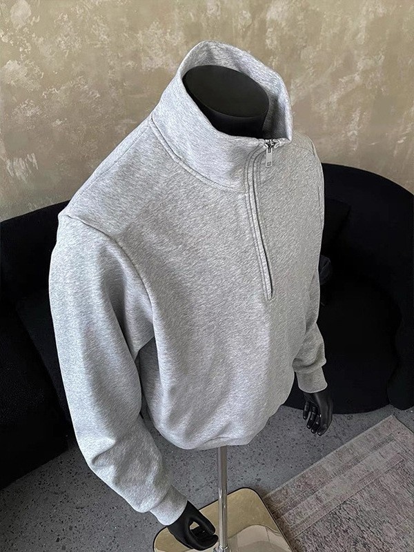 Boy Boy Boy Sweatshirt im amerikanischen Stil mit halbem Reißverschluss und Stehkragen für Herren, Frühling und Herbst, Trendmarke, schweres Material, lockere Passform_voghion.com