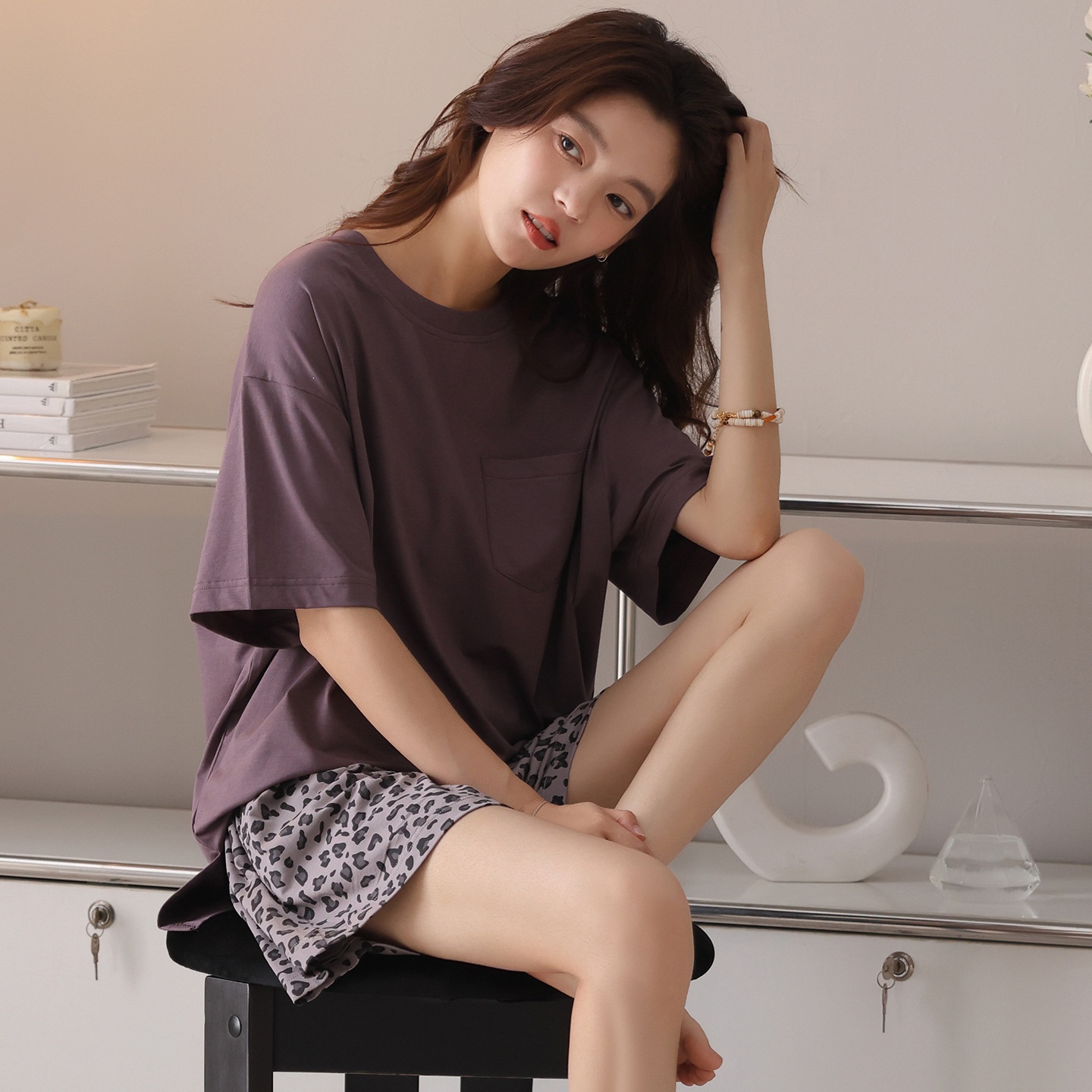ChicShe New Chest Pad Pajamas For Women, Pure Cotton Short Sleeve Comfortable Cute Pajamas, Summer Internet Celebrity Homewear_voghion.com