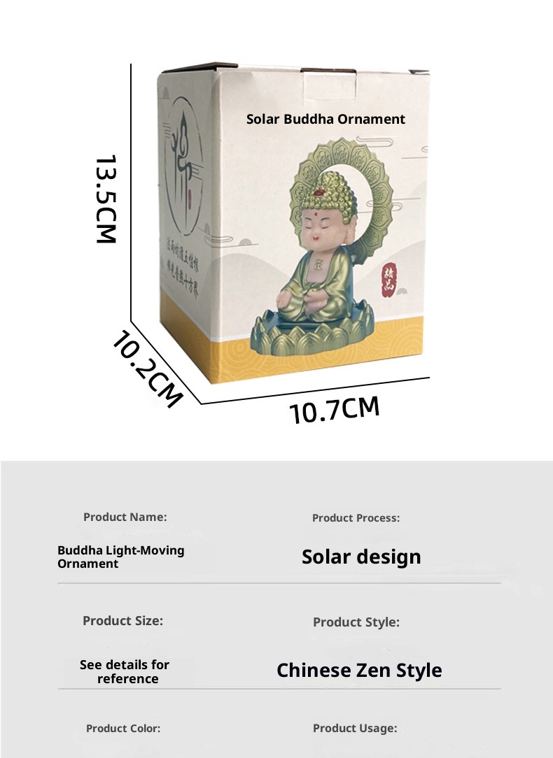 Solarbetriebene Nickleuchte, Tathagata-Ornament, Auto-Innenausstattung, Nationaler Trend, Figur des schwingenden Buddha, Grenzüberschreitend_voghion.com