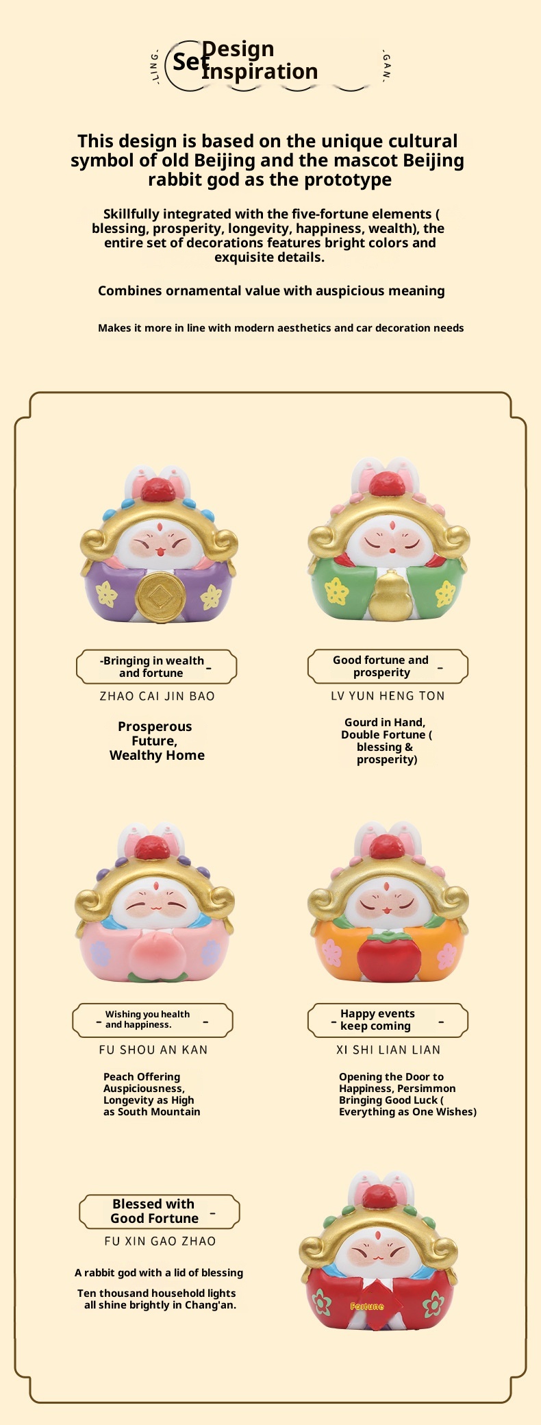 Ornamento per auto in resina per interni del mercato culturale e creativo del turismo di Pechino, stile cinese, coniglio, signore, regalo_voghion.com