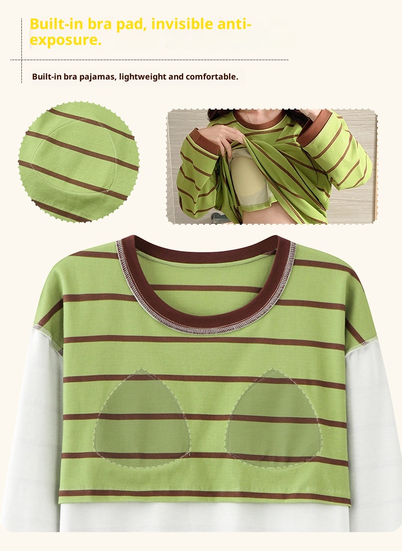 ChicShe Source Factory Stretch Cotton-Like Long-Sleeve Pajamas With Chest Pads Girls, Cartoon Round Neck, Suitable For Spring_voghion.com