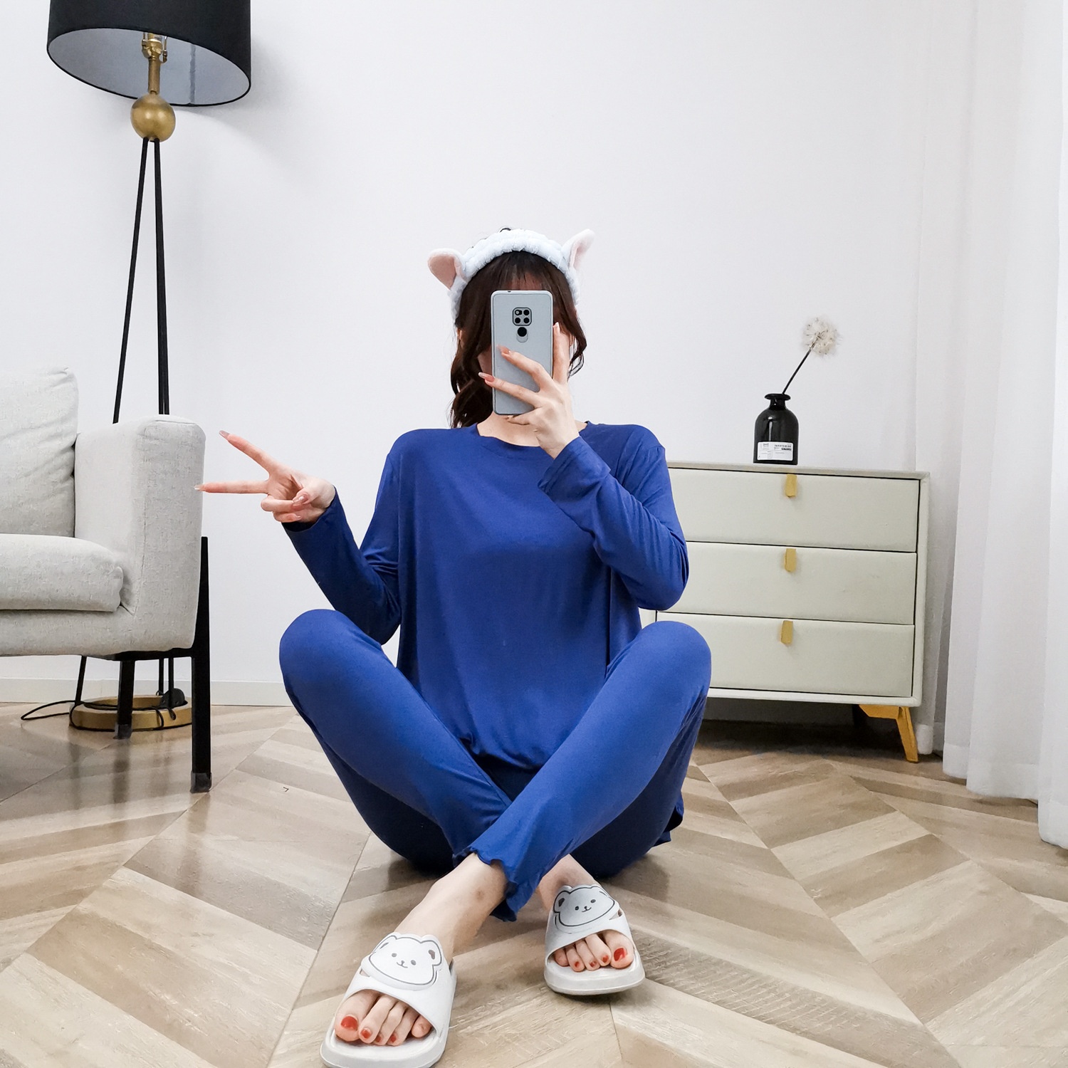 ChicShe Damen-Pyjama Herbst Langarm Locker Modal Koreanischer Stil Plus Size Winter Homewear Set Sommer Stillen Umstandsmode_voghion.com