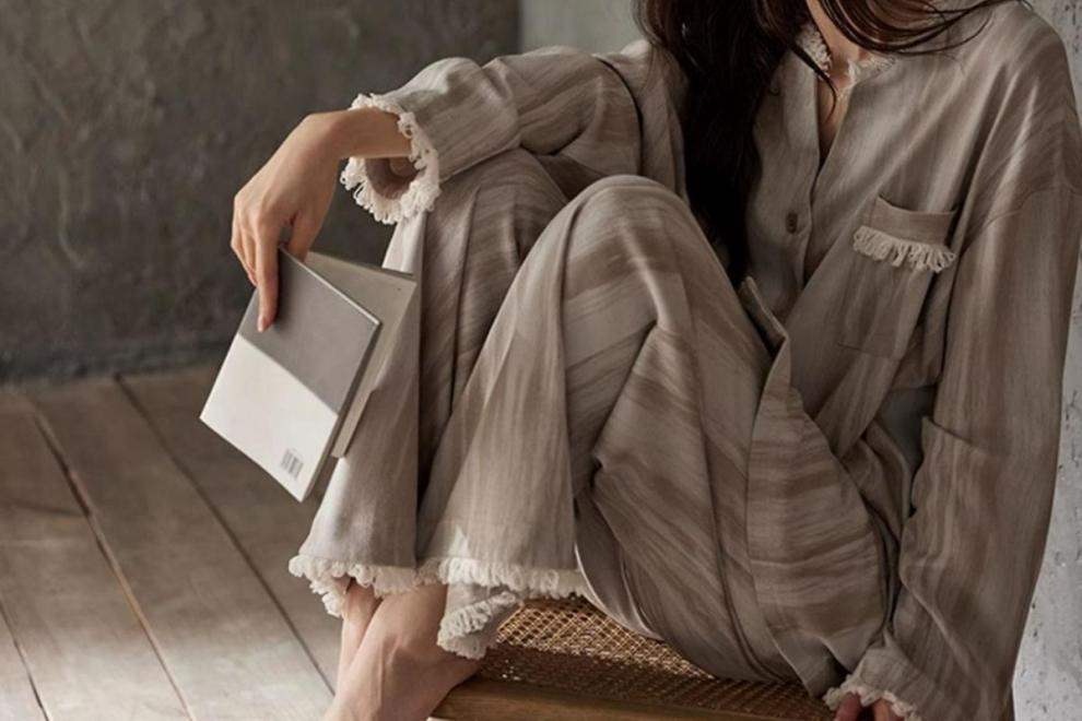 Pigiama da donna ChicShe primaverile con imbottiture a scacchi sfumate larghe taglie forti maniche lunghe stile francese abbigliamento estivo per la casa_voghion.com