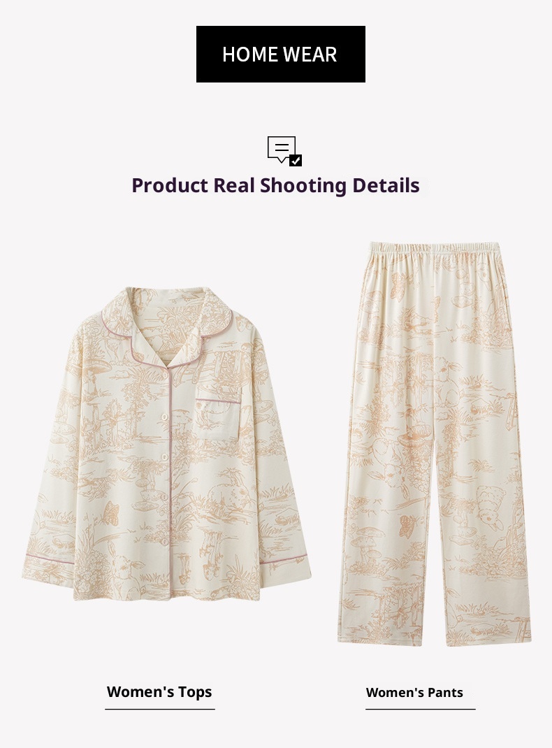 ChicShe Nuovo Pigiama in Cotone da Donna, Cardigan con Colletto Risvoltato Autunnale, Design Stampato Dolce e Carino, Adatto per Capispalla,_voghion.com