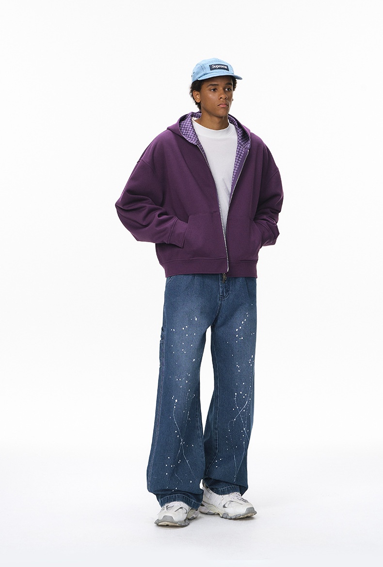 boy Boy Jie Zhan Men's Clothing|Boxy Plaid Two-tone Jacket 25 Autumn New European And American Short Casual Couple Hooded_voghion.com