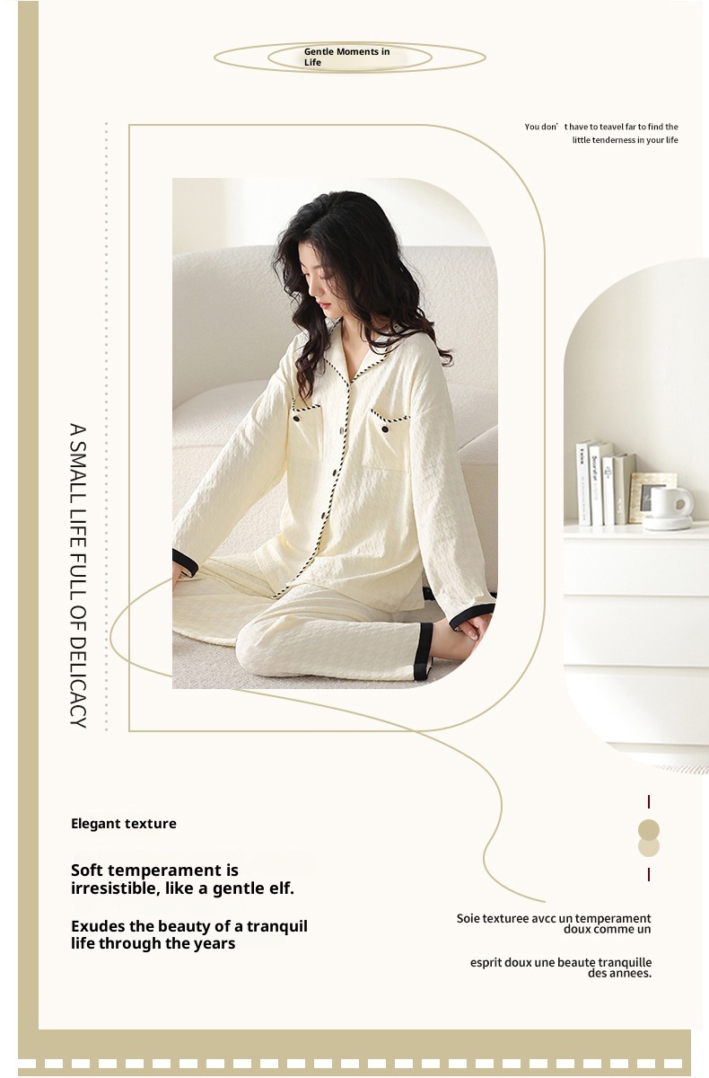 Pigiama da donna in puro cotone con motivo pied de poule ChicShe, primavera-estate, nuovo cardigan con colletto rovesciato e maniche lunghe_voghion.com