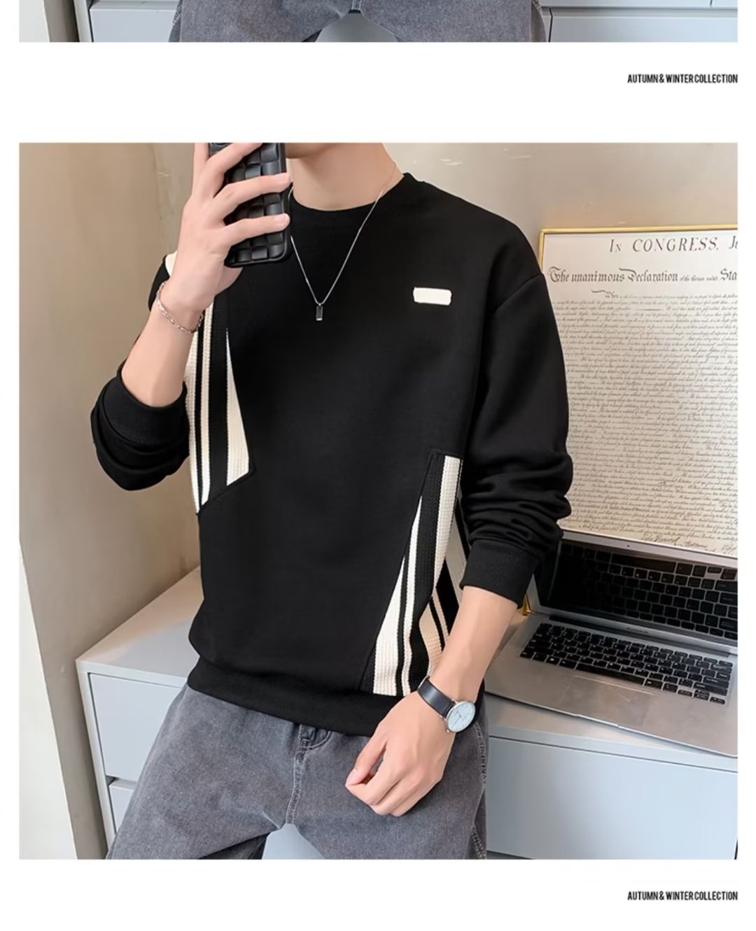 boy Boy Crew Neck Sweatshirt Spring Autumn Fleece Thickened Men's Top 2023 New T-Shirt Long Sleeve Early Winter Jacket_voghion.com