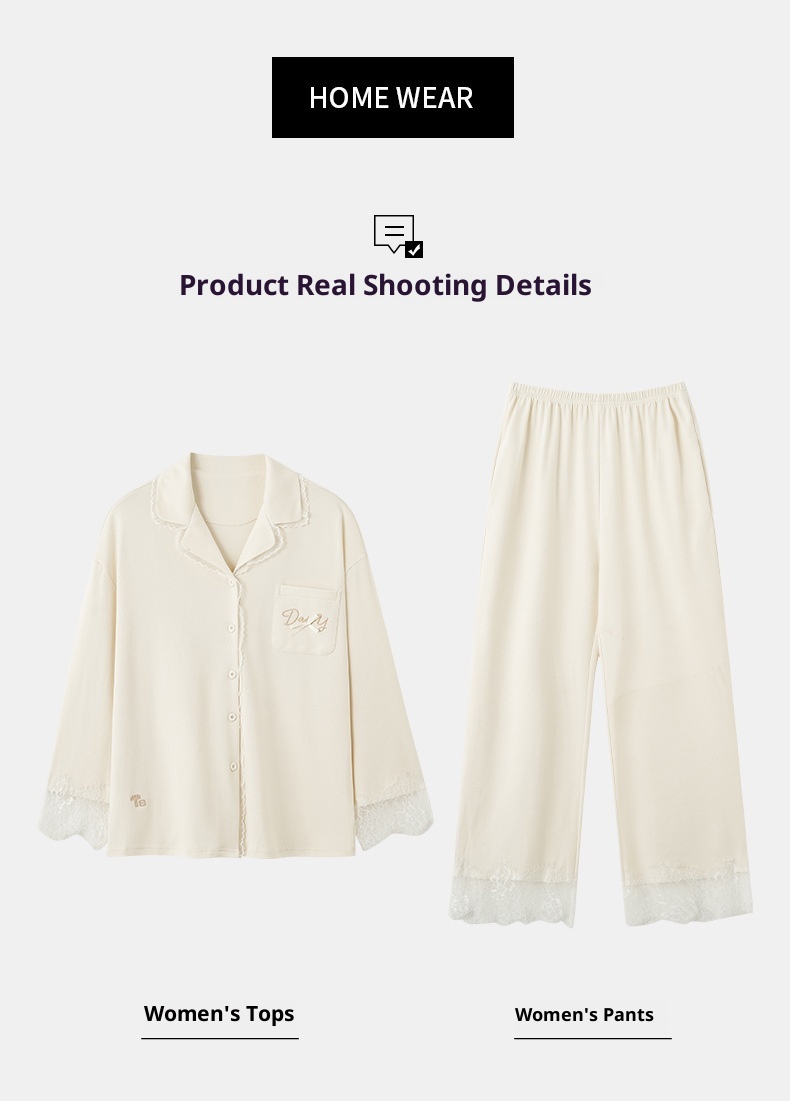 ChicShe 2025 Nuovo Pigiama da Donna Puro Cardigan con Colletto Risvoltato Manica Lunga Donna Casual Primavera Autunno Completo da Casa in Cotone_voghion.com