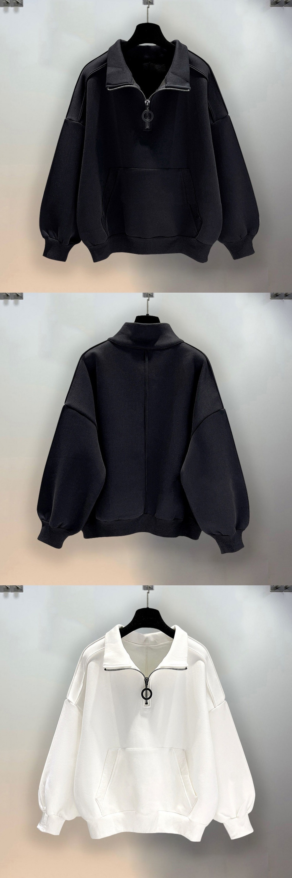 Felpa con cappuccio nera da uomo con mezza zip, giacca retrò americana con cappuccio e colletto rialzato primaverile, abbigliamento da uomo alla moda in stile street di fascia alta_voghion.com