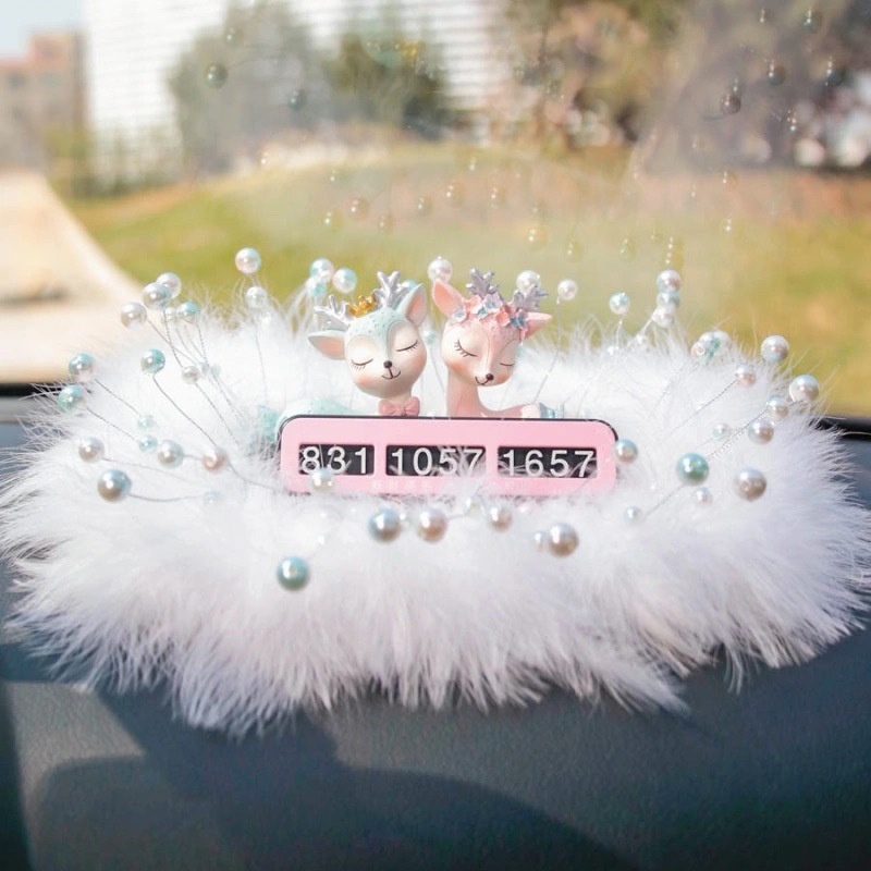 Sichere Reise Hirsch-Ornament, Parfümhalter, Beichtballon, Perlenfeder, Anti-Rutsch-Matte, Auto-Innenausstattung_voghion.com