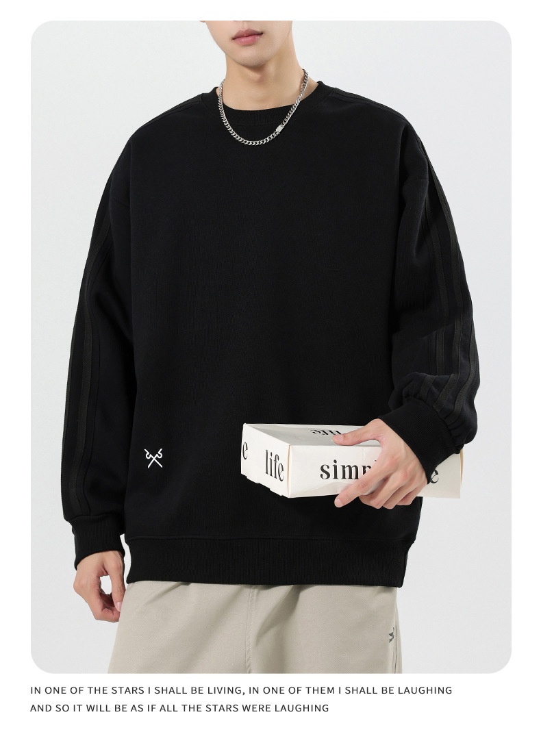 boy Boy Boy Heavyweight Sweatshirt Simple Print Basic Style Casual Trendy Crew Neck Pullover Inner Wear Long Sleeve Top Men's Jacket_voghion.com