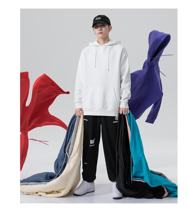 boy Boy Men's Sweatshirt Hong Kong Style Autumn Winter Fleece Lined Men Gray Versatile Basic Hooded Jacket Hoodie Trendy_voghion.com