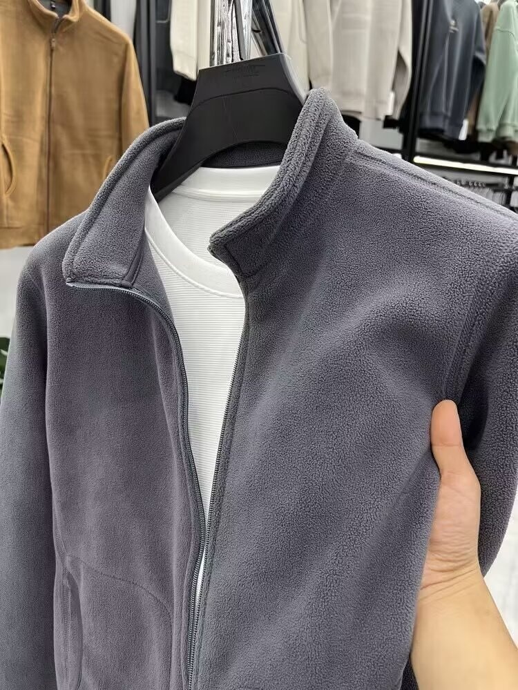 boy Boy Aoli Velv Sweatshirt Men Stand Collar Zipper Cardigan Autumn Winter Men's Thickened Warm Polar Fleece Solid Color_voghion.com