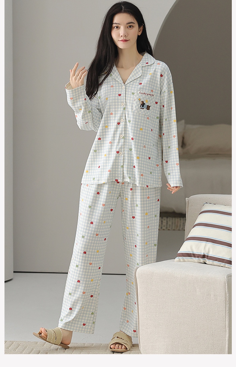 ChicShe Nuovo Pigiama in Cotone da Donna, Cardigan con Colletto Risvoltato Autunnale, Design Stampato Dolce e Carino, Adatto per Capispalla,_voghion.com