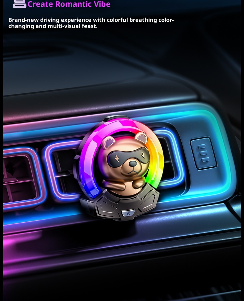 Geräuschaufnahme, Raumluft, Duft aus der Lüftungsöffnung, Autoinnenraum, Rhythmuslicht, leuchtende Brille, Bärendekoration_voghion.com