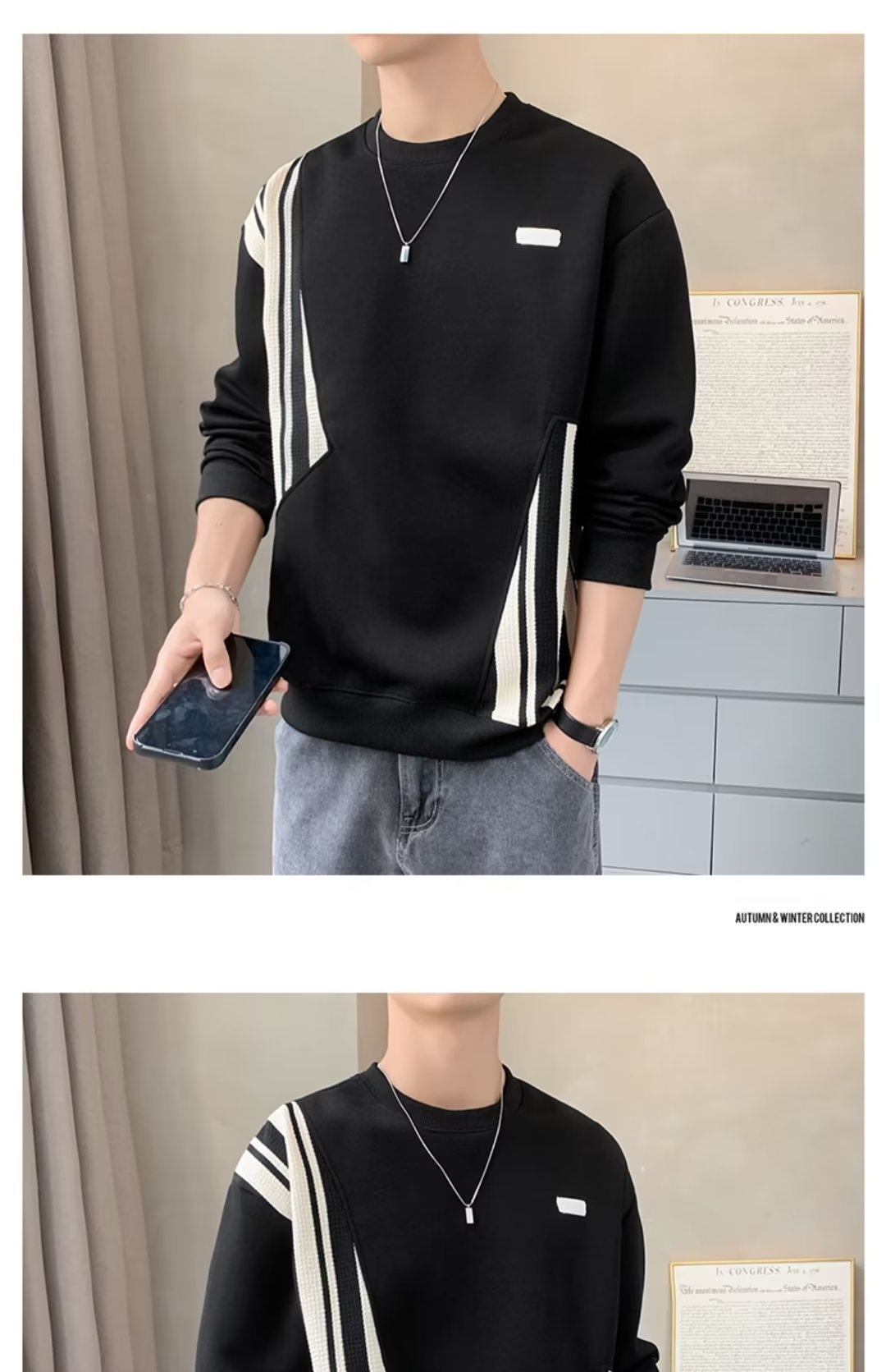 boy Boy Crew Neck Sweatshirt Spring Autumn Fleece Thickened Men's Top 2023 New T-Shirt Long Sleeve Early Winter Jacket_voghion.com