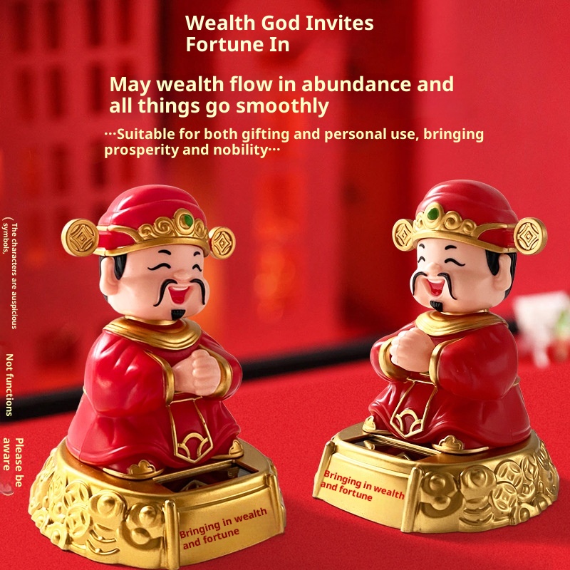 Solar Nodding God Of Wealth Festive Chinese Style Wealth-Attracting Ornament Opening Gift Car Interior Decoration Item_voghion.com