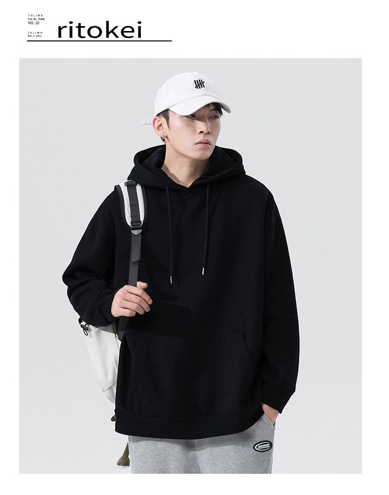 boy Boy Men's Sweatshirt Hong Kong Style Autumn Winter Fleece Lined Men Gray Versatile Basic Hooded Jacket Hoodie Trendy_voghion.com