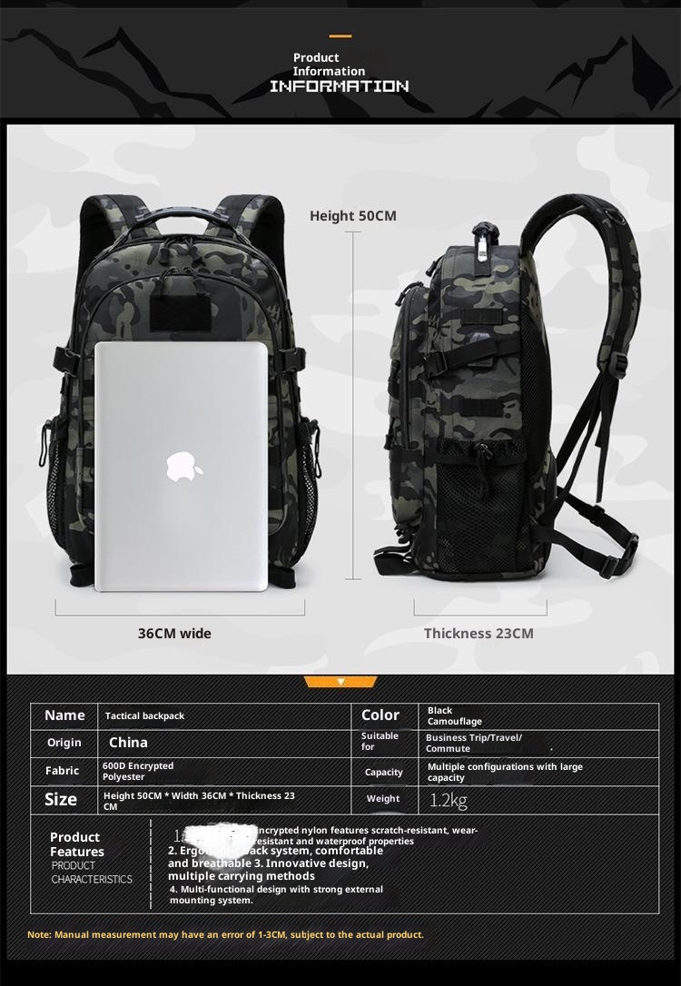 ActiveGo Men Outdoor Tactical Backpack Mountaineering Large Capacity Sports Camouflage School Camping Luggage Bag Air Cushion_voghion.com