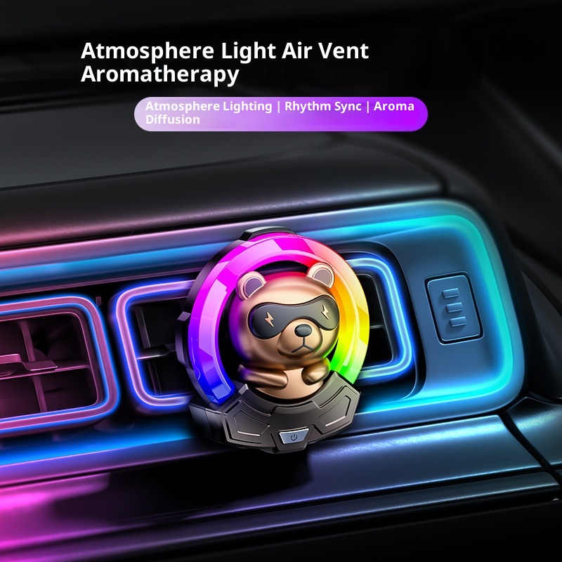 Geräuschaufnahme, Raumluft, Duft aus der Lüftungsöffnung, Autoinnenraum, Rhythmuslicht, leuchtende Brille, Bärendekoration_voghion.com