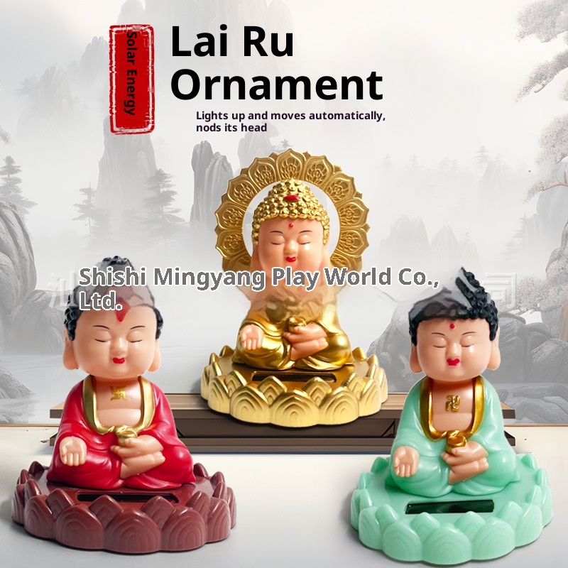 Solarbetriebene Nickleuchte, Tathagata-Ornament, Auto-Innenausstattung, Nationaler Trend, Figur des schwingenden Buddha, Grenzüberschreitend_voghion.com