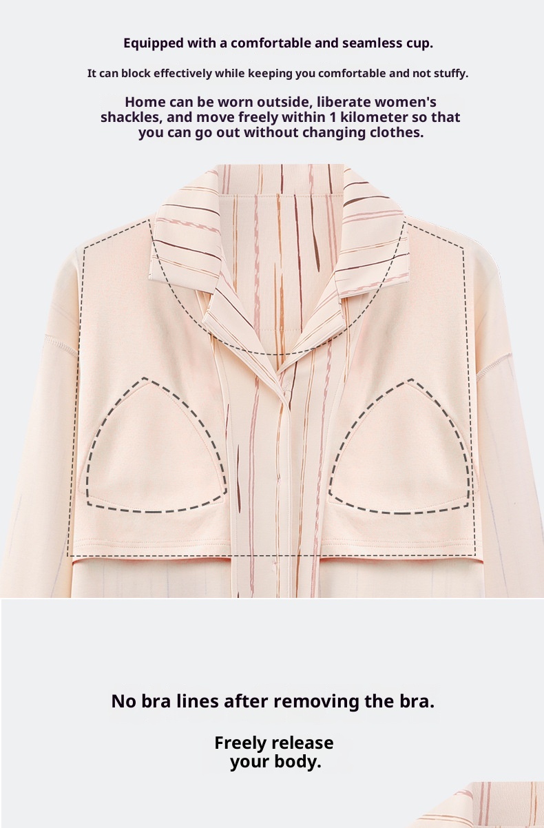 ChicShe Women's Cotton Pajamas With Chest Pads, Autumn New Sleeve Long Pants Cardigan Set, Suitable For Outdoor Wear, Casual_voghion.com