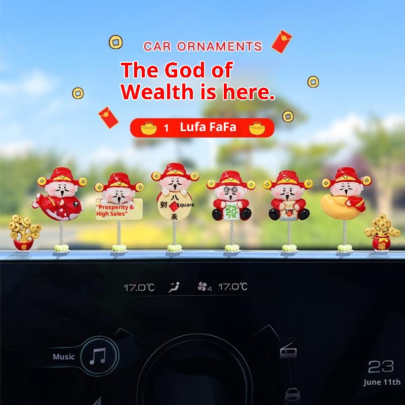 Super Cute Little God Of Wealth Electric Interior Navigation Computer Large Screen Car Decoration Ornament_voghion.com