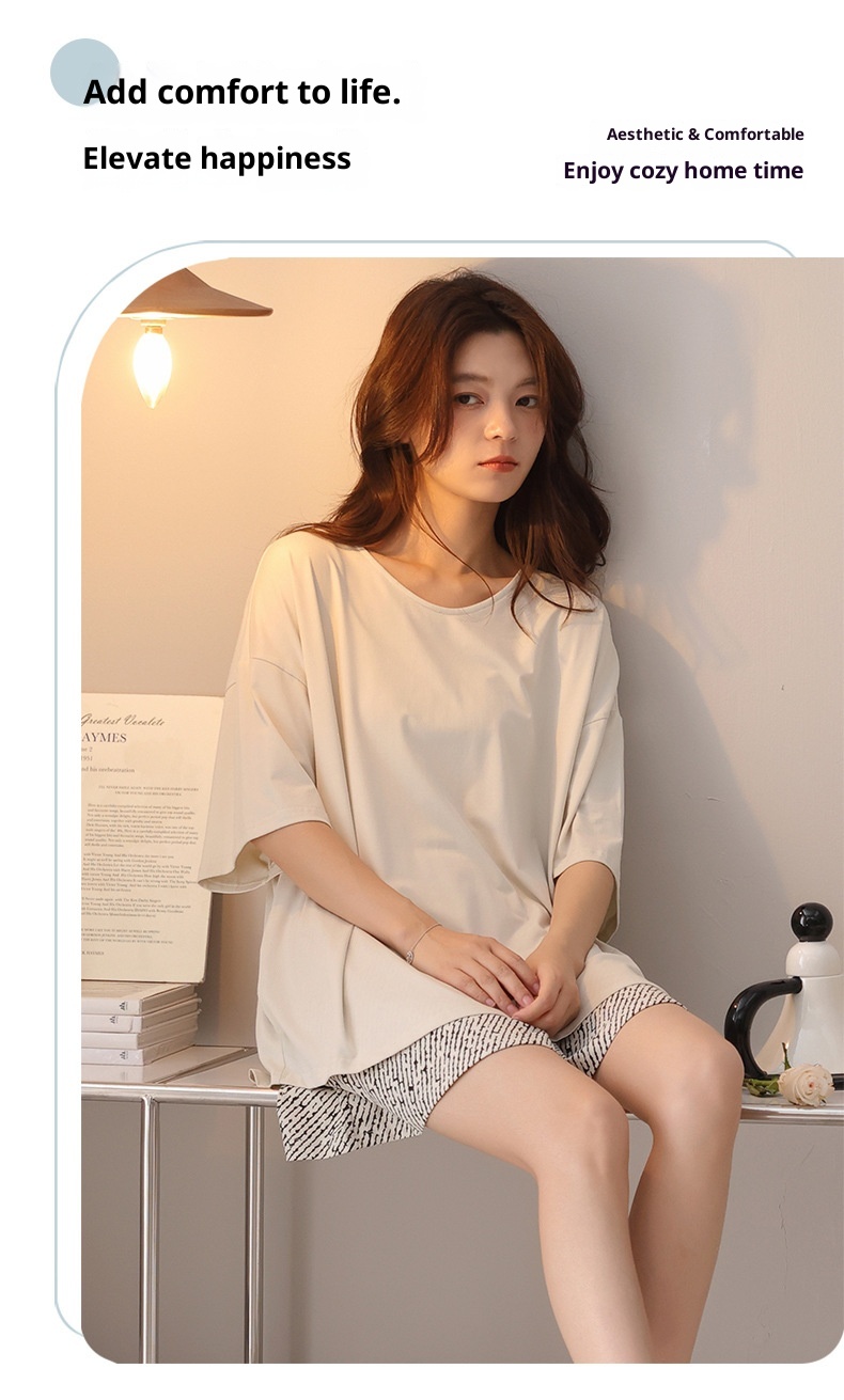 ChicShe New Chest Pad Pajamas For Women, Pure Cotton Short Sleeve Comfortable Cute Pajamas, Summer Internet Celebrity Homewear_voghion.com