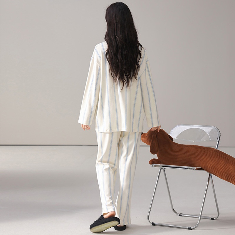 ChicShe 2025 Spring And Autumn Simple Casual Pure Cotton Women's Pajamas Sleeve Long Pants Cardigan Style Breathable Comfortable_voghion.com