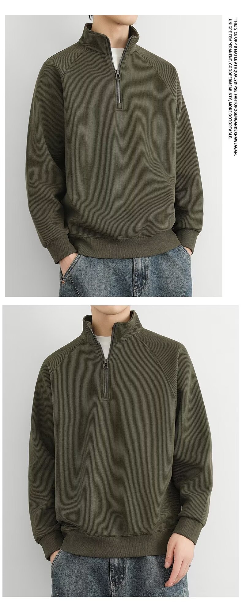 boy Boy Boy Half-Zip Stand Collar Sweatshirt Men, Spring, Autumn, Winter, American Retro Style, Fleece-Lined, Thickened, Solid_voghion.com