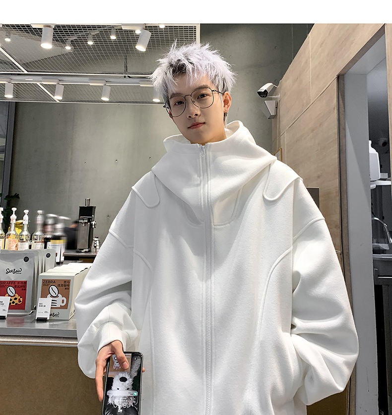 boy Boy Solid Color Cardigan Sweatshirt Men's 2024 Spring And Autumn New Style High-end Cool American Casual Loose Hoodie Jacket_voghion.com