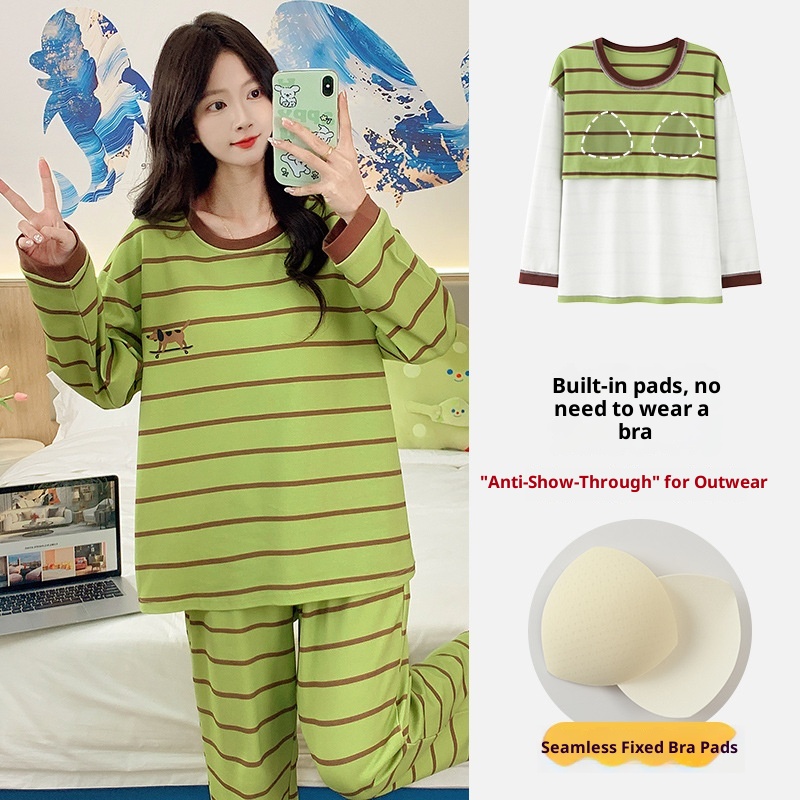 ChicShe Source Factory Stretch Cotton-Like Long-Sleeve Pajamas With Chest Pads Girls, Cartoon Round Neck, Suitable For Spring_voghion.com