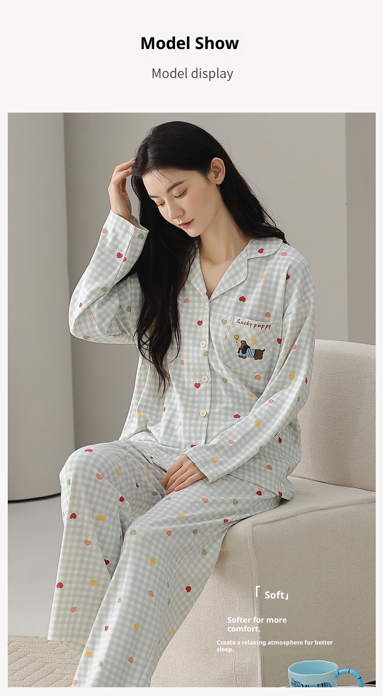 ChicShe Nuovo Pigiama in Cotone da Donna, Cardigan con Colletto Risvoltato Autunnale, Design Stampato Dolce e Carino, Adatto per Capispalla,_voghion.com