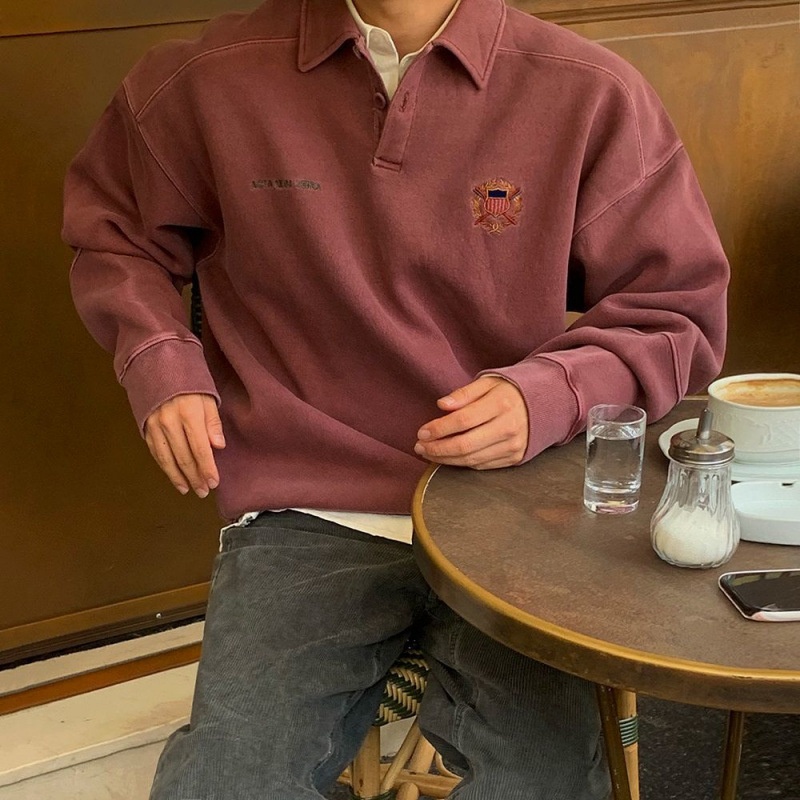 boy Boy MYQ Design Sense Turn-down Collar Pullover Sweatshirt For Men Spring Loose Embroidered Top Korean Style Trendy Long_voghion.com