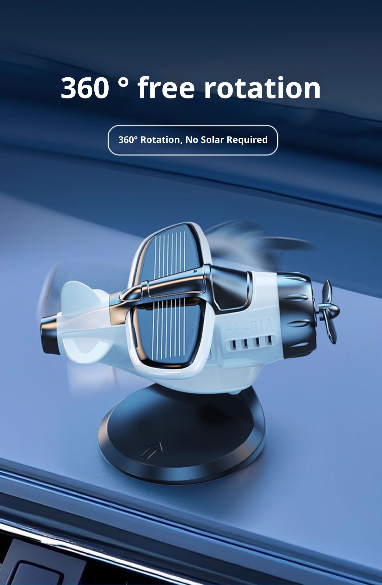 Solarbetriebene, automatisch rotierende Kleinflugzeug-Innenausstattung, kreative Auto-Armaturenbrett-Klebedekoration, universell einsetzbar_voghion.com