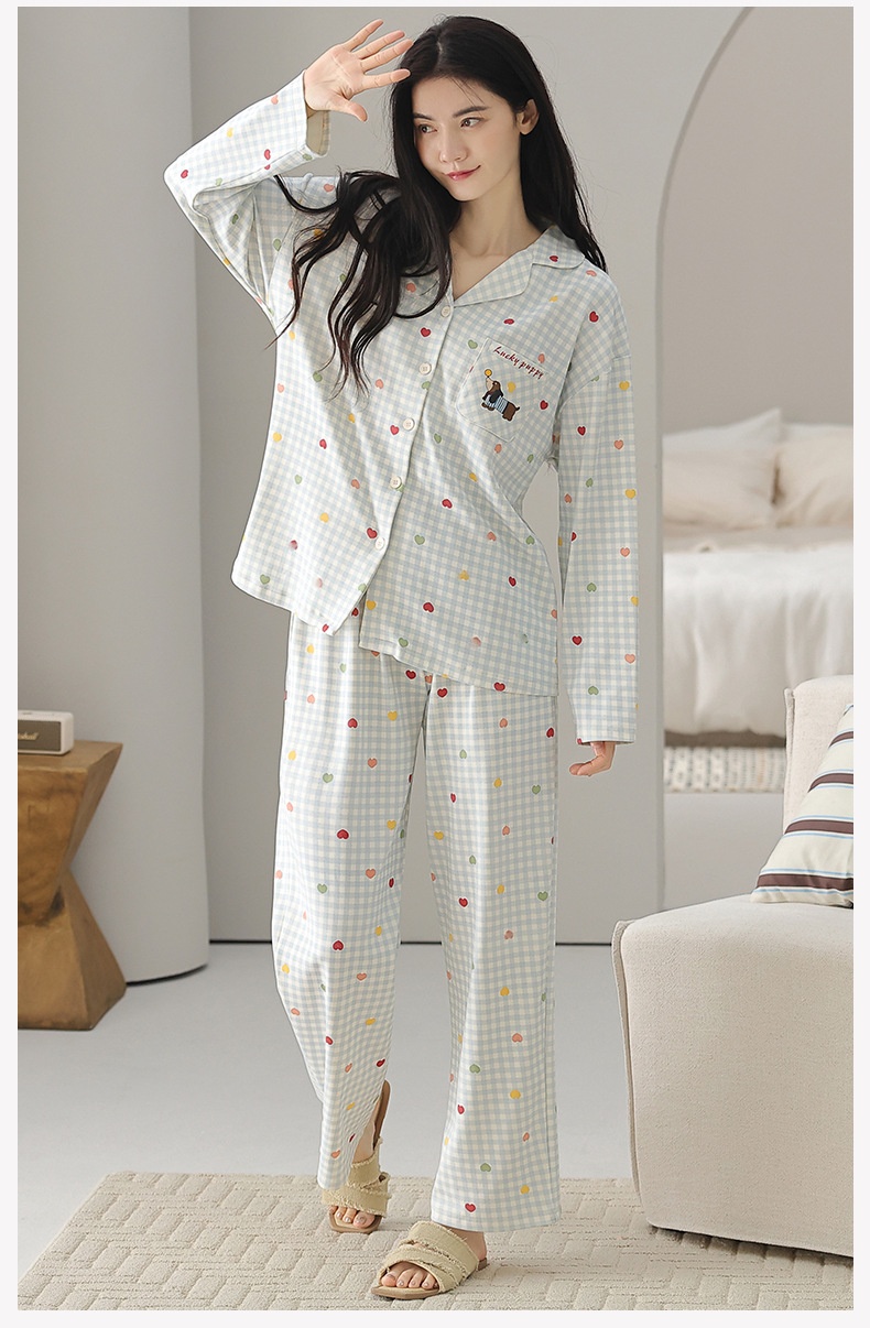 ChicShe Nuovo Pigiama in Cotone da Donna, Cardigan con Colletto Risvoltato Autunnale, Design Stampato Dolce e Carino, Adatto per Capispalla,_voghion.com