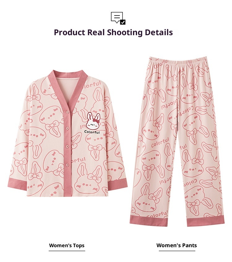 ChicShe Women's Pajamas Autumn 2023 New Pure Cotton Long Sleeve High-end Korean Style Casual Loose Double-sided Kimono Set_voghion.com