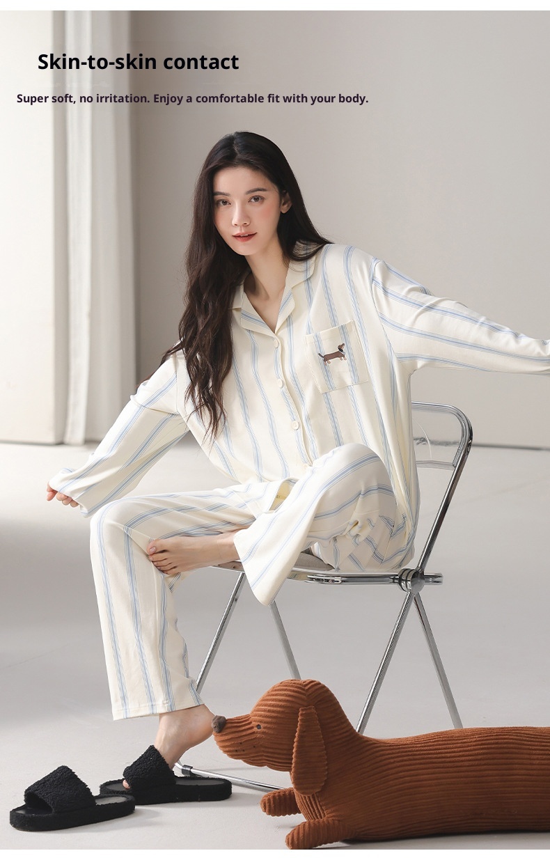 ChicShe 2025 Spring And Autumn Simple Casual Pure Cotton Women's Pajamas Sleeve Long Pants Cardigan Style Breathable Comfortable_voghion.com